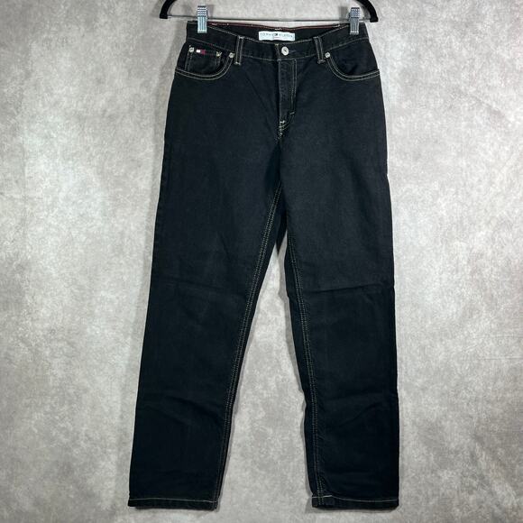Vintage Tommy‎ Hilfiger Jeans Womens 2 Black Denim Straight Leg Mid Rise 90s Y2K - Picture 1 of 12